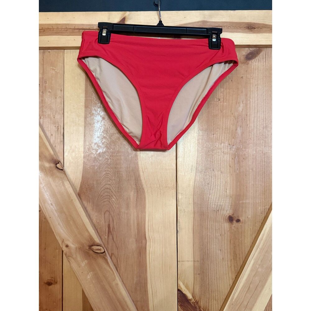 J.Crew Solid Red Bikini Bottoms Mid Rise Hipster Full Coverage Swimwear M Preppy